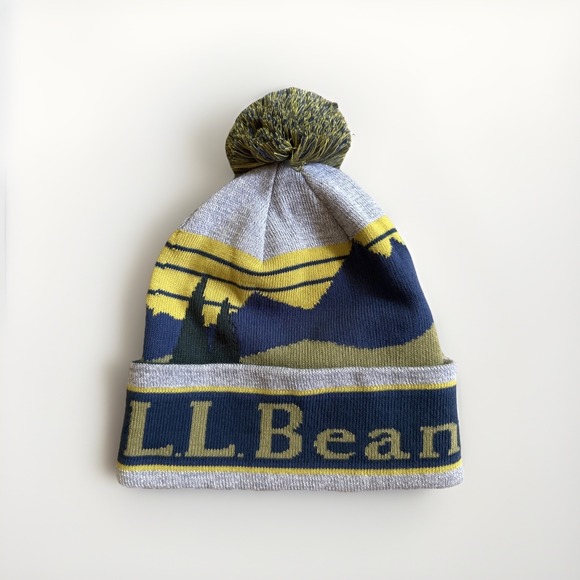 L.L. Bean Other - NWT L.L. Bean KATAHDIN Pom Graphic Hat Beanie Gray Blue Green Mts &‎ Trees